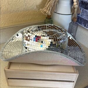 Silver Sequin Cowboy Hat with matching necklace and earrings